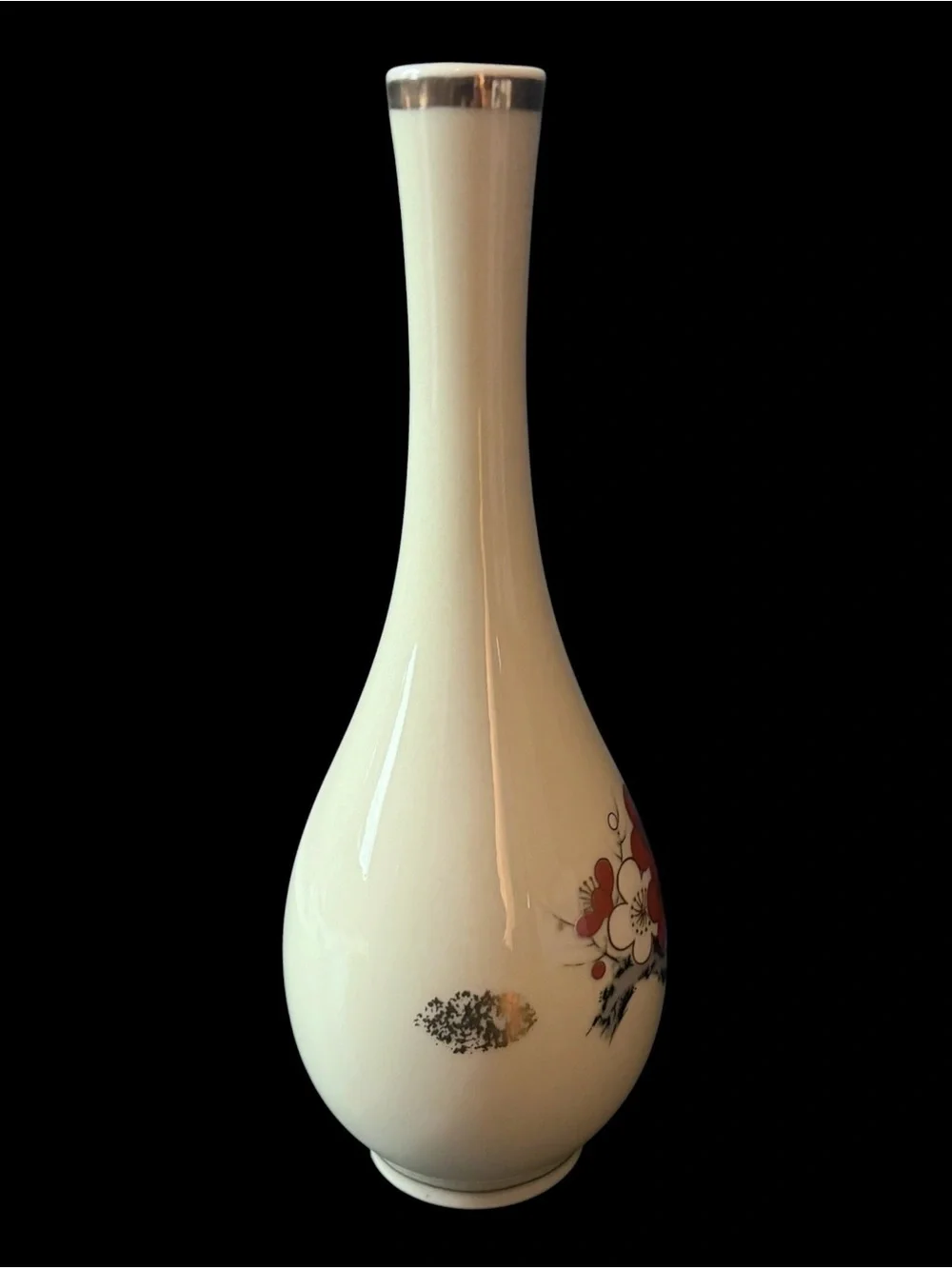 Vintage Japanese Ume (Plum Blossoms) Ceramic Bud Vase